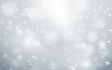 Poster - Abstract  bokeh and snowflakes in white background. Merry christmas concept