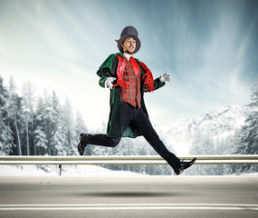 Wall Mural - man on winter road 