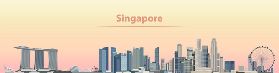 Fototapete - Singapore city skyline at sunrise vector illustration