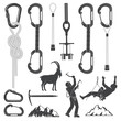 Set of Alpine Climbing Equipment silhouette icons.