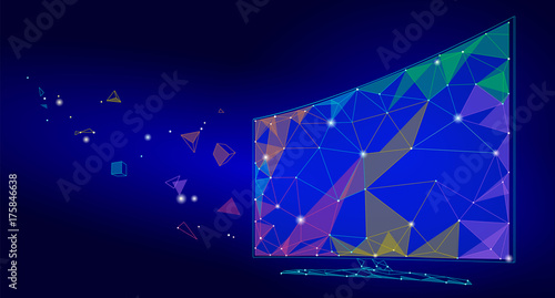 Low Poly Smart Tv Screen Video Polygonal Virtual Reality Desktop Future Technology Display Connected Point Line Dots Art Innovation Pc Vector Illustration Buy This Stock Vector And Explore Similar Vectors At