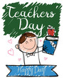 Doodle with Educator with Gifts from Students for Teachers' Day, Vector Illustration