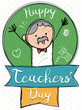Senior Cute Educator Celebrating a Happy Teachers' Day, Vector Illustration