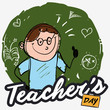 Educator over Chalkboard in Doodle Style Celebrating Teachers' Day, Vector Illustration