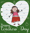 Cute Female Educator in Heart of Paper for Teachers' Day, Vector Illustration