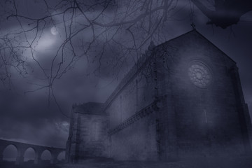 Poster - Abbey in a foggy night