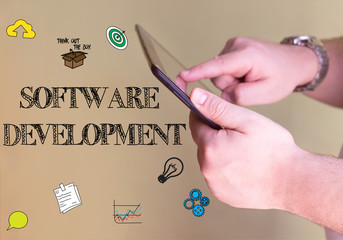 SOFTWARE DEVELOPMENT person holding a smartphone 