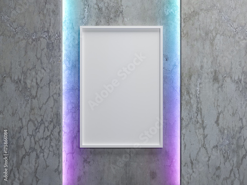 Vertical White Poster Mockup With Frame Hanging On The Concrete Vertical White Poster Mockup With Frame