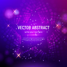 3D Abstract Purple Mesh Star Background With Circles, Lens Flares And Glowing Reflections. Vector Illustration.