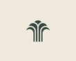 Abstract linear vector tree fountain building finance logotype. Universal luxury palm harvest park spa beach logo