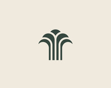 Abstract Linear Vector Tree Fountain Building Finance Logotype. Universal Luxury Palm Harvest Park Spa Beach Logo