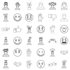 Sticker - Angry icons set, outline style