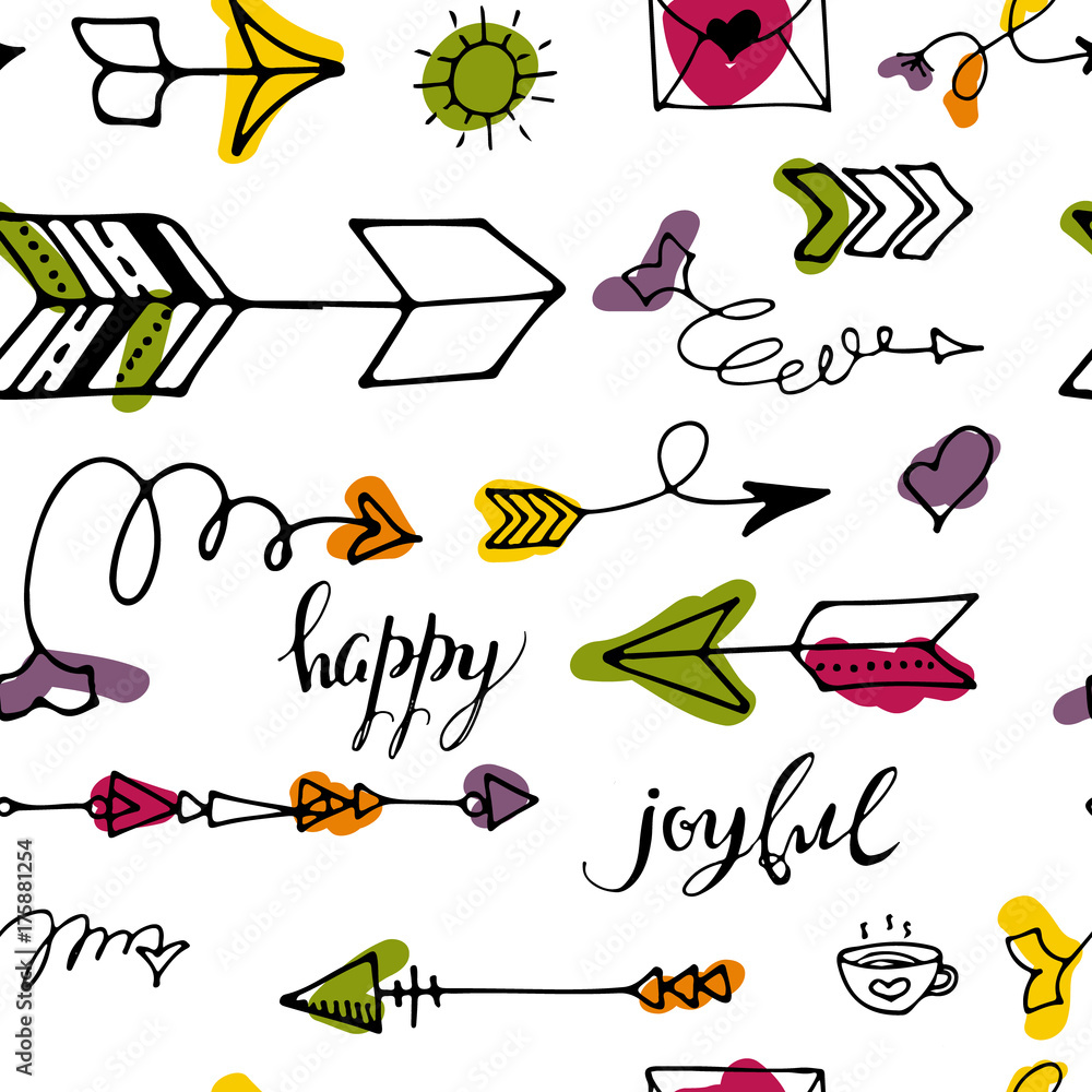 Tribal vintage black arrows on white background. Seamless vector ...