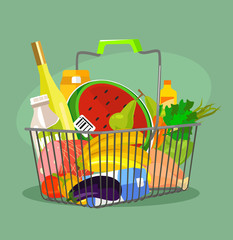 Wall Mural - Food basket. Vector flat cartoon illustration