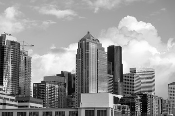  Downtown Seattle skyline in black and white