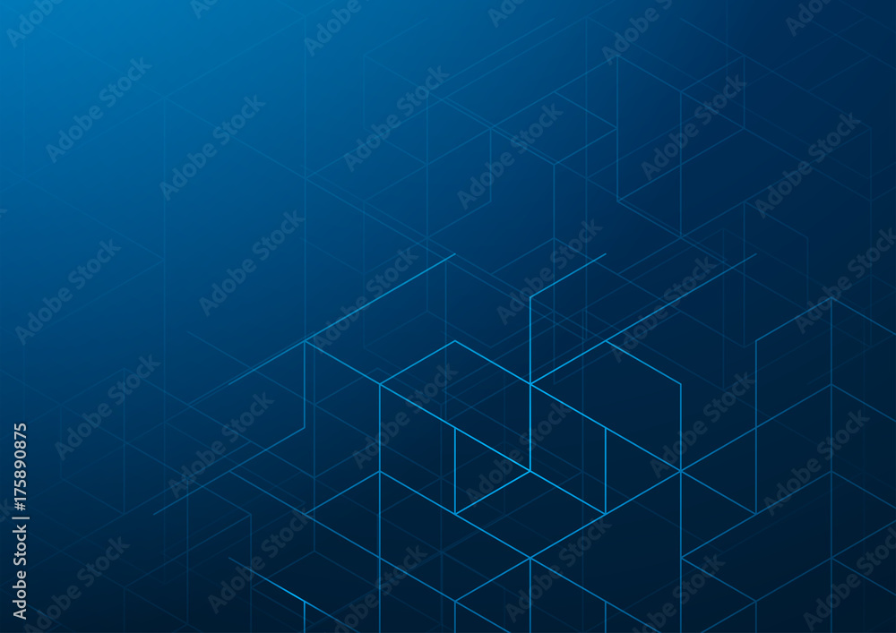 abstract dark blue background, line triangle hexagon structure pattern ...