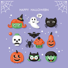 Wall Mural - Halloween holiday cute characters set