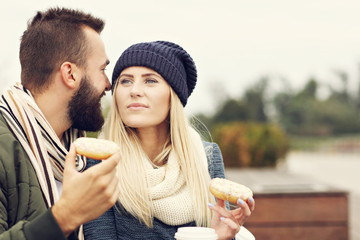 Wall Mural - Picture showing happy young couple dating in the city