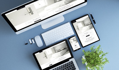 Wall Mural - top view blue devices hotel website