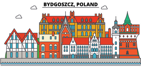 Wall Mural - Poland, Bydgoszcz. City skyline, architecture, buildings, streets, silhouette, landscape, panorama, landmarks. Editable strokes. Flat design line vector illustration concept. Isolated icons