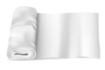 Realistic, empty, white fabric (textile, cloth, silk) roll. Mockup for your pattern. Vector illustration