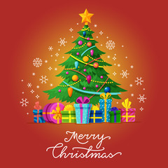 Canvas Print - Merry Christmas vector greeting card with Xmas tree