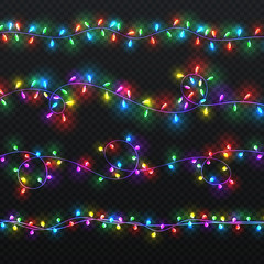Wall Mural - christmas light garlands. xmas vector decoration with colorful lightbulbs isolated
