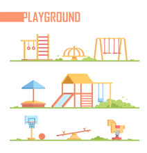 Set Of Playground Elements - Modern Vector Cartoon Isolated Illustration