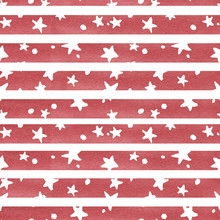 Seamless Watercolor Painted Pattern Red Stars
