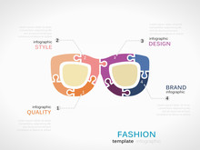 Fashion Infographic Template With Eyeglasses Symbol Model Made Out Of Jigsaw Pieces