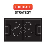 Fototapeta Sport - soccer plan strategy. Football or soccer game strategy plan isolated on blackboard texture with chalk rubbed background.