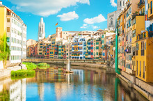 Colorful Houses At River Onyar In Girona, Catalonia Spain
