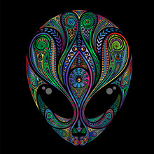Color Vector Alien Head From Patterns On A Black Background