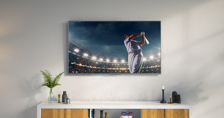 Sticker - Living room led tv showing baseball game