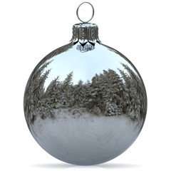 Wall Mural - Christmas ball decoration white chrome bauble silver closeup