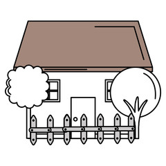 Poster - beautiful house building with trees and fence