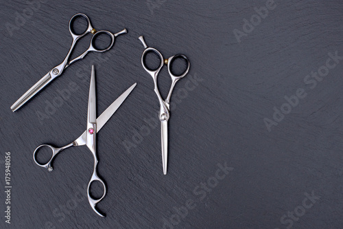 Fotografie, Obraz Hairdresser Accessories, Razor for cutting hair. Set of scissors