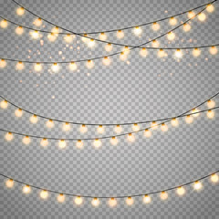 Wall Mural - christmas lights isolated on transparent background. vector xmas glowing garland.