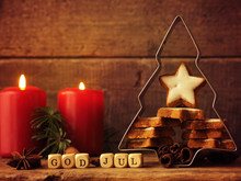 Scandinavian Christmas Background With Star Shaped Cookies