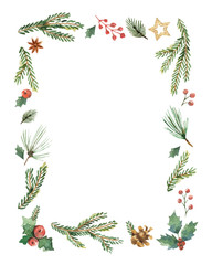 Wall Mural - watercolor vector christmas frame with fir branches and place for text.