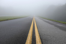 Fog Shrouded Roadway From Low Angle View