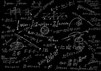 Math physics formulas and symbol on black background