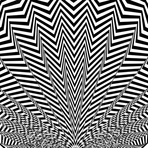 Zdjęcie XXL Abstrakt przekręcający czarny i biały tło. Złudzenie optyczne zniekształconej powierzchni. Skręcone paski. Stylizowany tunel 3d.