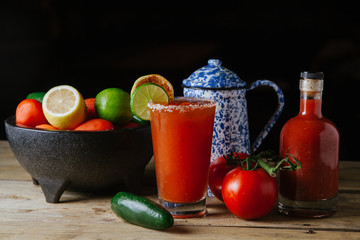 Michelada cocktail in a tall pint glass