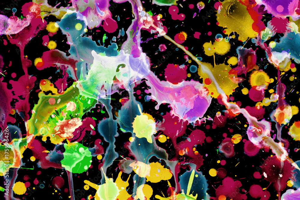 Foto-Schiebegardine Komplettsystem - Colorful paint splashes on black background