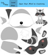 Cut and glue image for smart kids and children.  Education game. Vector raccoon