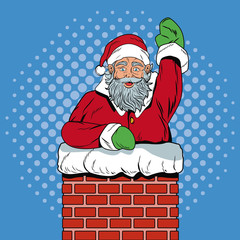 Poster - Santa claus in chimney Christmas pop art vector illustration graphic