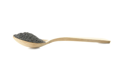 Poster - Spoon with poppy seeds on white background