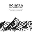 Mountain range isolated on white background. Black and white huge mountains. Raster illustration with copy-space.