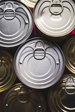 Overhead view of tin cans